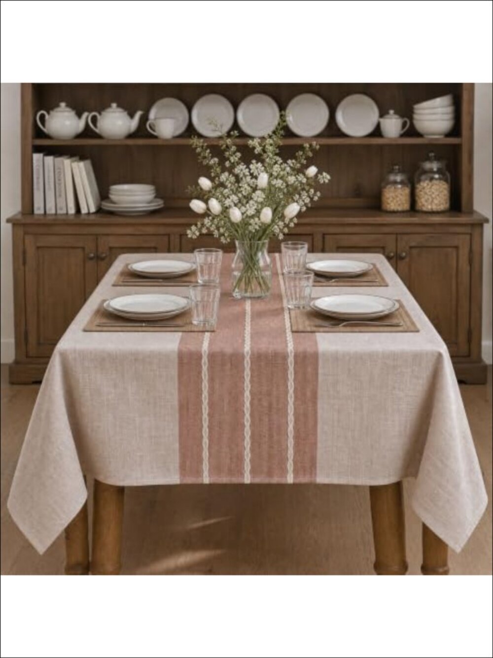 Burlap Tablecloth 60×84 Inch Rectangular Rustic Dining Table Linens